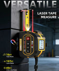 Laser Tape Measure 4 In 1 With 196 Ft Laser Distance Meter And 16 Ft Manual Tape Cross Line Laser Magnetic Base Pro Grade Quick Measurements For Home Renos And The Jobsite, shown on wall