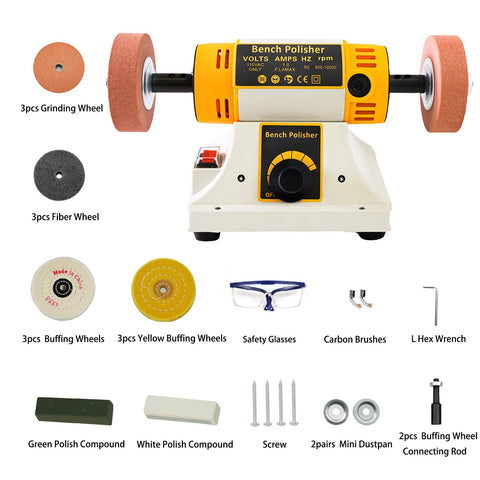 Bench Polisher And Buffer With Variable Speed For Metal Wood Jade Pro Polishing Machine 15 Piece Accessory Set