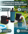 Heavy Duty 21V Cordless Submersible Sump Pump For Basement Floods And Garden Drains Delivers A Freakin Smooth 120L Per Hour Flow Rate With Hassle Free Battery Power And Zero Tangled Cords in a garden setting.