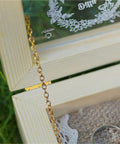 Opened wooden jewelry box with chain and 10Pcs Miniature Piano Hinges Heavy Duty For Jewelry Boxes And Wood Crafts
