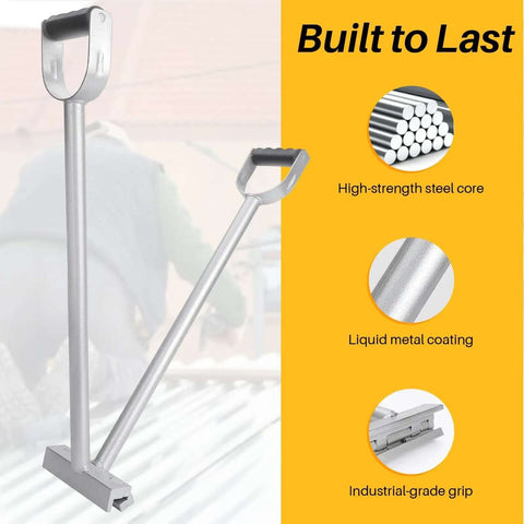 2-In-1 Standing Seam Tool For Roofing And Metal Work With Pro-Grade Dual Angle Control shown with steel core, handle, and grip features