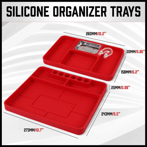Non Slip Silicone Tool Tray Set Two Piece Flexible Tool Organizer Mats With Magnetic Small Parts Tray for auto repair