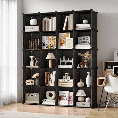 20 Cube Portable Storage Organizer Set With 14 By 14 Inch Large Cube Shelves And Space Saver Load Bearing Metal Panels in use