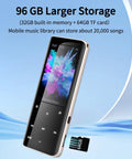 96GB MP3 Player With Bluetooth Five Point Two On The Go Portable Music Player, showing display and 64GB TF card slot