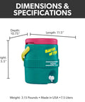 Retro 2 Gallon Party Water Jug Cooler Jade Finish With Eco Friendly THERMECOOL Foam Insulation, BPA Free, Drip Resistant Push Spigot