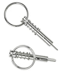 Marine Quick Release Pins One Quarter Inch Diameter With Drop Cam And Spring, 316 Stainless Steel, pack of four shown.