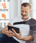 Man using Shoulder Heating Pad Massager With Vibration Massage USB Powered Shoulder Wrap For Rotator Cuff Pain Relief