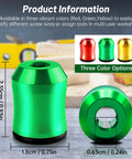 3 Pack Magnetic Screw Holder Ring For Drill Bits And Hex Drivers in red, green, yellow, with size specifications shown