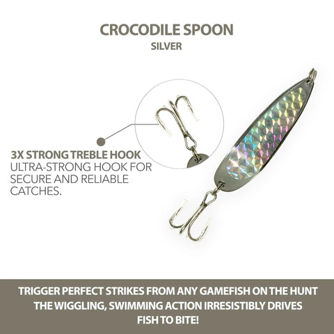 Pro Grade Spoon Fishing Lures Set, 2 Oz Silver Finish with 3X Strong Mustad Treble Hooks, Ideal for Saltwater and Freshwater Fishing