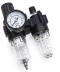 Pro Grade Compressed Air 3 In 1 Filter Regulator Lubricator With Gauge Auto And Semi Auto Drain 1/4 Inch NPT 40 Micron Filtration