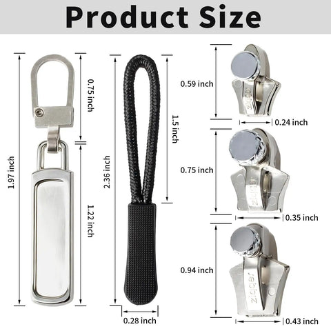 Universal Zipper Repair Kit With 3 Slider Sizes And 6 Replacement Pulls For Jackets Luggage Backpacks And Bags Fast Install Detachable Heads For Open End Closed End And Invisible Zippers Silver Small product dimensions