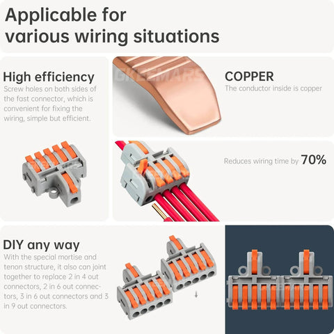 Image showing Mini DIY Electrical Wire Connectors Set For Splicing 4/6/8/9/10 Way Butt Terminal Block with copper conductor and efficiency features.