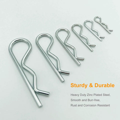 Heavy Duty Cotter Pin Assortment Kit With 30 Zinc Plated Hairpin Fasteners In Sizes M1.6 To M3.5 For Hitch Pin Lock Systems From Jongdari Carbon Steel Construction Burr Free Finish Six Pro Grade Size Packs For Easy Replacement displayed in six sizes.