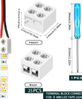 Diagram of 25 Pack 2 Pin 8mm LED Tape Light Connectors With Screwdriver No Solder Needed Wire To Strip Quick Tighten Terminal Blocks