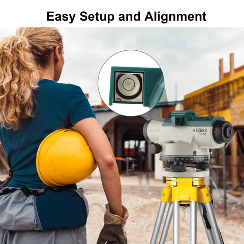 32X Automatic Optical Level Kit With Self Leveling Magnetic Dampened Compensator And Transport Lock on tripod, job site