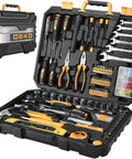 208 Piece General Household Hand Tool Kit With Plastic Storage Case Auto And Home Repair Ready DIY Must Have Set Open Case
