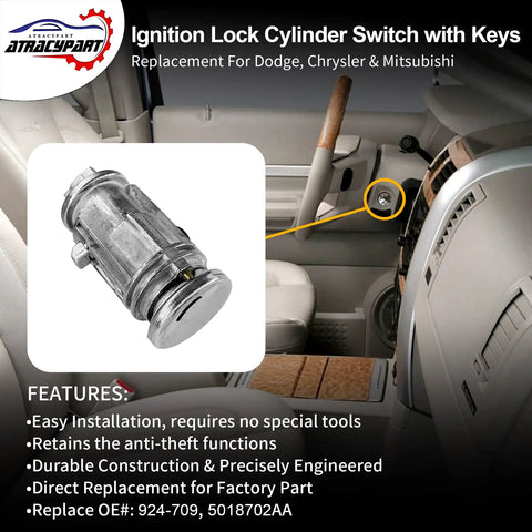 Ignition Lock Cylinder Switch With Keys OEM Style Replacement For 2001 To 2010 Dodge Ram 1500 2500 3500 Durango Chrysler Aspen