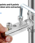 Heavy Duty Screw Extractor Kit With Ergonomic Handle For Tough Bolts, Broken Removal Tool Made From Durable Carbon Steel Perfect For Home Repair And DIY Grinds Without Getting Tired Of The Grippy Comfort. 4-point broken wire extractor on metal pipe