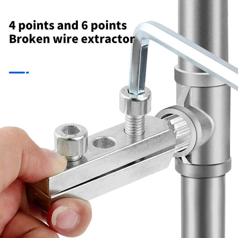Heavy Duty Screw Extractor Kit With Ergonomic Handle For Tough Bolts, Broken Removal Tool Made From Durable Carbon Steel Perfect For Home Repair And DIY Grinds Without Getting Tired Of The Grippy Comfort. 4-point broken wire extractor on metal pipe