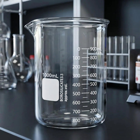 Heavy Duty 1000 mL Glass Beaker With White Double Scale Graduation Borosilicate 3.3 Lab Beaker Thick Wall Low Form Griffin