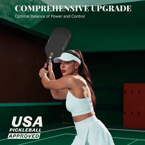 Player holding Raw Carbon Fiber Paddle Face Pickleball Paddle With 16mm Power Polymer Core For Spin And Consistency Pro
