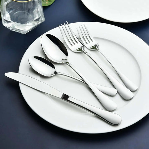 40 Piece Heavy Duty Stainless Steel Flatware Set For 8 Includes Steak Knife, Dinner Forks, Salad Forks, Dinner Spoons, And Teaspoons