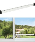Top Shelf Two Section Window Security Bar With Child Proof Anti Lift Lock mounted on a window for safety.