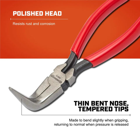 6 Inch Curved Needle Nose Pliers With Cushion Grip, Solid Joint, Forged Alloy Tool Steel Build For Durability, Polished Finish