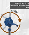 Manual hand-cranked Heavy Duty Cast Iron Rotary Drum Pump That Hauls Diesel Motor Oil And Kerosene Straight Out Of Full Size Fifty Five Gallon Barrels With Zero Electric Plug Required For Farm Or Shop Use.