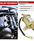 Electric Fuel Pump For Onan Cummins 4000 4KW Microlite MicroQuiet Generator Replacement, shown near engine, fits RV and marine use.