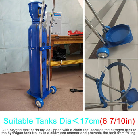 Gas Cylinder Cart With Ring Clamp, Built Tough Steel Hand Truck For Oxygen And Welding Cylinders, Height Adjustable Mobile Cart On Wheels, Anti Rust Steel Frame, Secure Tank Holder For Factories Hospitals And Schools, blue cart for 17cm tank