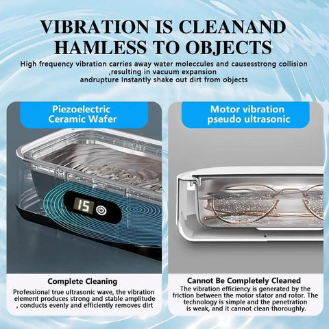 Powerful 48KHz Ultrasonic Cleaner For Jewelry And Delicate Finds, 12oz Stainless Cleaning Pod with display and eyewear example