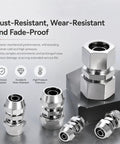 8 Piece Straight Air Line Fittings Set For Truck And RV Built Tough Heavy Duty Push In Pneumatic Connectors displayed on surface