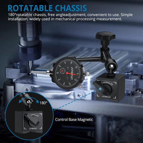 Dial Indicator With Magnetic Base For Home Shop Use 0 To 1 Inch Range 0.001 Inch Readout 132 Lb Pull Fine Adjustment Knob placed on CNC machine
