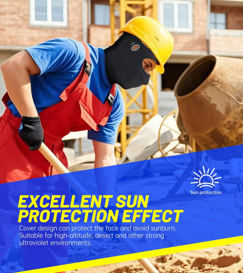 Worker wearing Cooling Ice Silk Balaclava Face Mask With Glasses Holes For Men And Women, UV Protection, at construction site