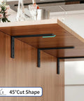 Three Six Pack Heavy Duty Countertop Brackets 14 Inch Long By 6 Inch High, 1.6 Inch Wide, 8 Mm Thick in black on a wood counter