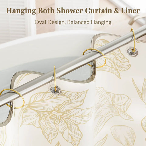 Rustproof Metal Shower Curtain Rings Set Gold Tone Gliding Hooks For Smooth Slide On Any Shower Rod 12 Pack Snap Joint Clips