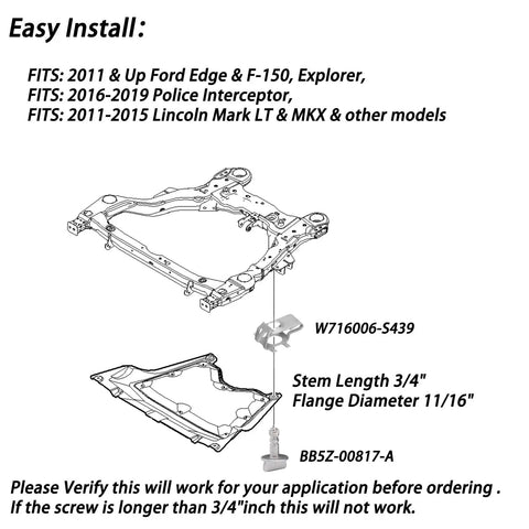 Diagram of Four Sets Built Like A Tank Radiator Splash Shield Quarter Turn Thumb Screws with Stainless Steel Clip Nuts for Ford F150.