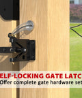 Anti Sag Gate Kit With Heavy Duty 90 Degree Hinges Self Locking Gate Latch And Corner Brace For Wood Gates And Garden Fence, close-up of latch.