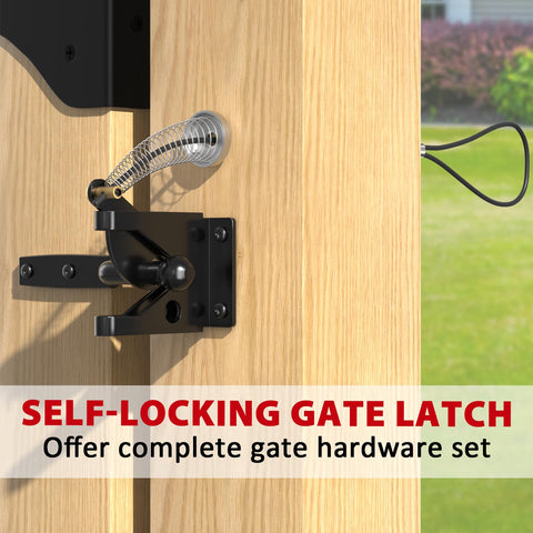 Anti Sag Gate Kit With Heavy Duty 90 Degree Hinges Self Locking Gate Latch And Corner Brace For Wood Gates And Garden Fence, close-up of latch.