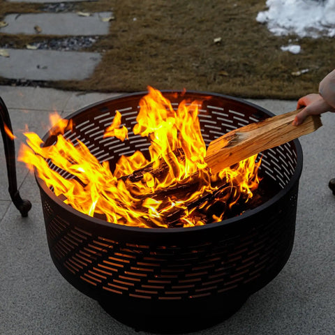26 Inch Wood Burning Fire Pit Table With Grill And Lid For Backyard BBQs And Bonfire Nights, outdoor fire in metal pit