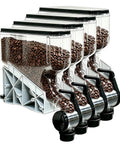Beefy Heavy Duty Countertop Coffee Bean Dispenser Set 6 Liters with smooth pour spouts, holding coffee beans in clear acrylic jars.