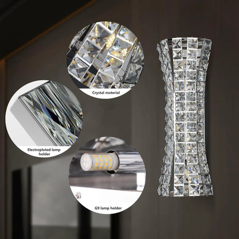 Crystal Wall Sconces Modern Chrome Luxury Indoor Lighting For Living Room Bedroom Bathroom Hallway Doorway Stairway Bedside And Vanity Totally Elegant H Curve Design Glam Crystal Accent
