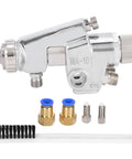 Heavy Duty Zinc Alloy Pneumatic Paint Sprayer Set With High Atomization Tech components including sprayer, nozzles, and cleaning brush.