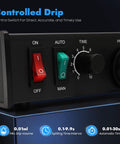 Pro Grade Semi Automatic Glue Dispenser Machine For Electronics With 0.01ml Precision And Vacuum Suck Back Solder Paste Controller Liquid Adhesive Dropper Timer Controlled Bonding Of Tiny Components And PCBs close-up control panel with ON/OFF, AUTO/MAN switch