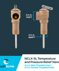 3/4 inch water heater relief valve with brass fittings and thermal protection by Cash Acme.