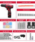 Cordless Hammer Drill Kit with 16.8V power, drill, sockets, batteries, charger, and assorted bits for quick DIY projects.