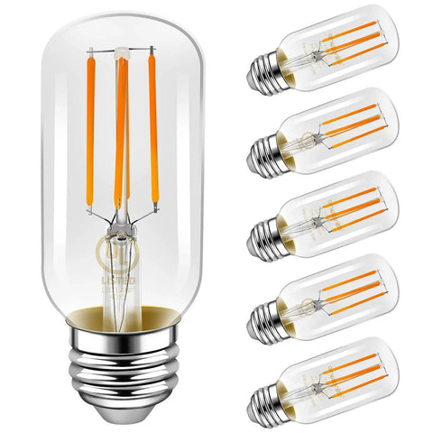 Dimmable Vintage Edison Style LED Tubular Bulbs, E26 Medium Base, 4W LED to 40W Incandescent Equivalent, 6 Pack