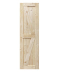 Twenty By Eighty Four Inch Unfinished Spruce Barn Door With Modern British Brace Design And Hella Sturdy Solid Wood Build For Effortless Diy Home Renovations - Front view of raw spruce door