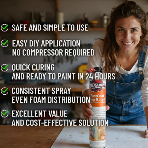 Image of Heavy Duty Closed Cell Spray Foam Insulation Kit With Class A Fire Rating And Solid R Value Heat Blocking held by a smiling woman.